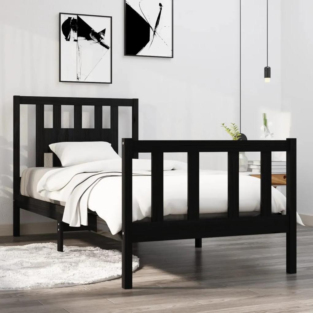 3104092 vidaXL Cadru de pat mic single, negru, 75x190 cm, lemn masiv