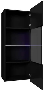 Vitrină de perete Brolani BR11 (negru + negru lucios) (cu iluminat LED alb). 1106334