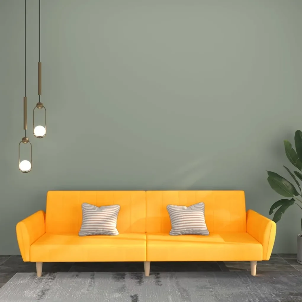 337531 vidaXL Canapea extensibilă cu 2 locuri, galben, textil