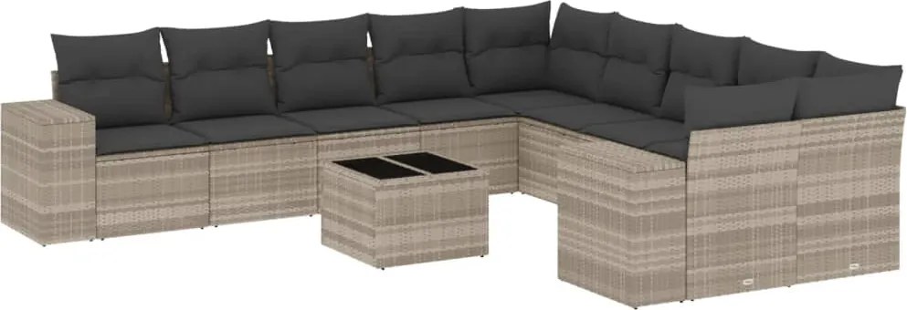 vidaXL Set canapele de grădină cu perne, 11 piese, gri, poliratan
