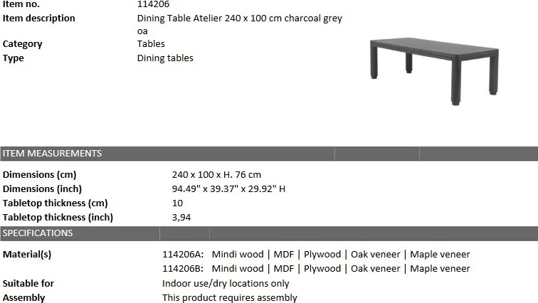 Masa design elegant LUX Atelier, gri carbune 114206 HZ