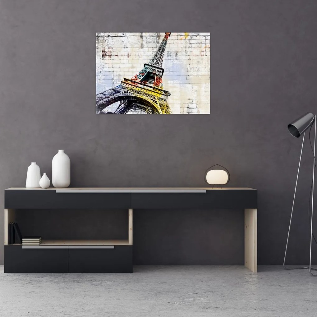 Tablou pe sticlă - Arta digitală a Turnului Eiffel (70x50 cm)