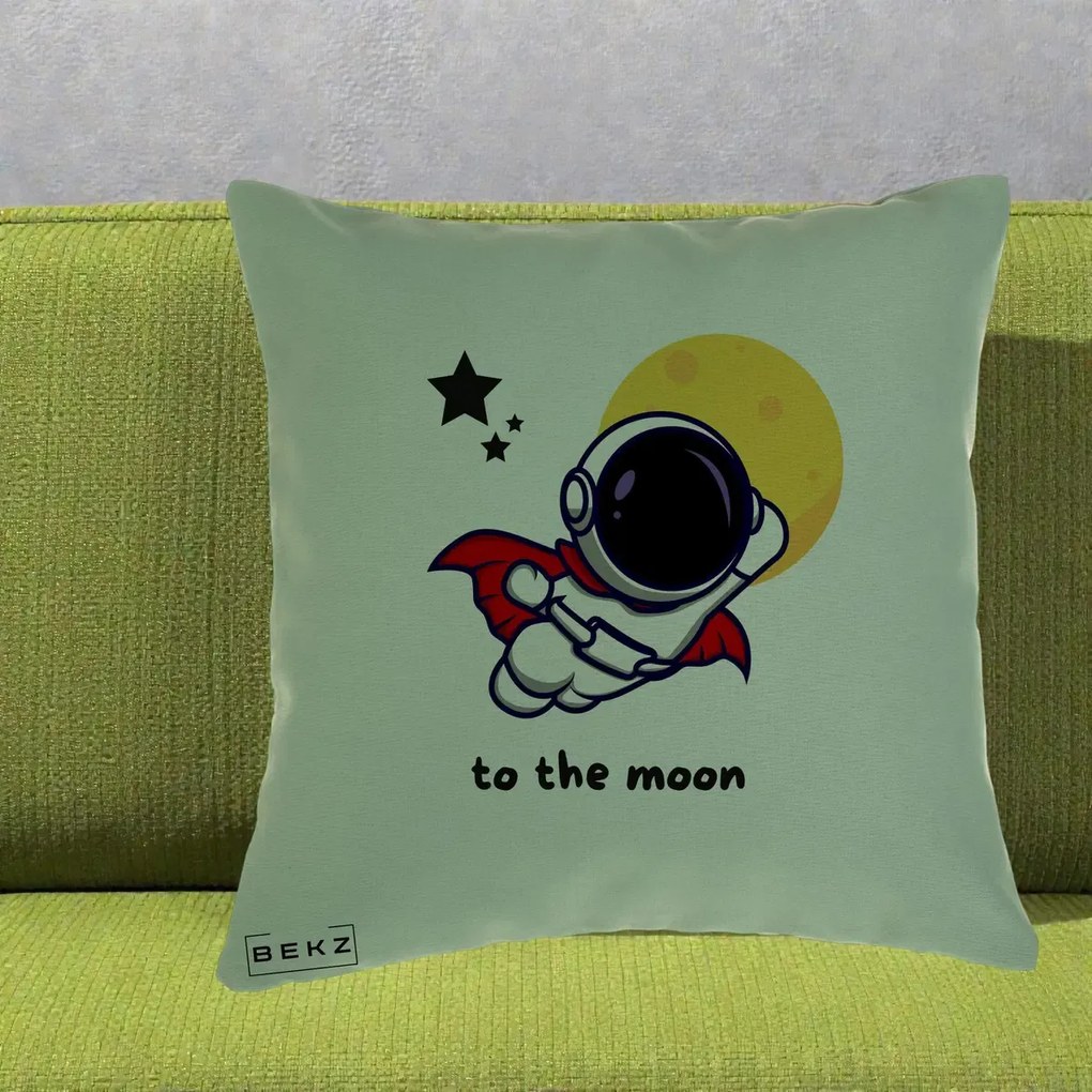 Perna Decorativa Astronaut To The Moon, 40x40 cm, Verde, Husa Detasabila, Perna Inclusa, BEKZ®