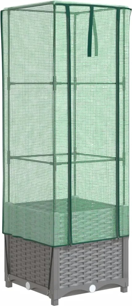 vidaXL Strat înălțat cu husă de seră, aspect ratan, 40x40x139 cm
