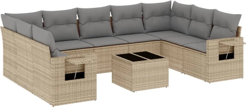 vidaXL Set canapele de grădină cu perne, 10 piese, bej, poliratan