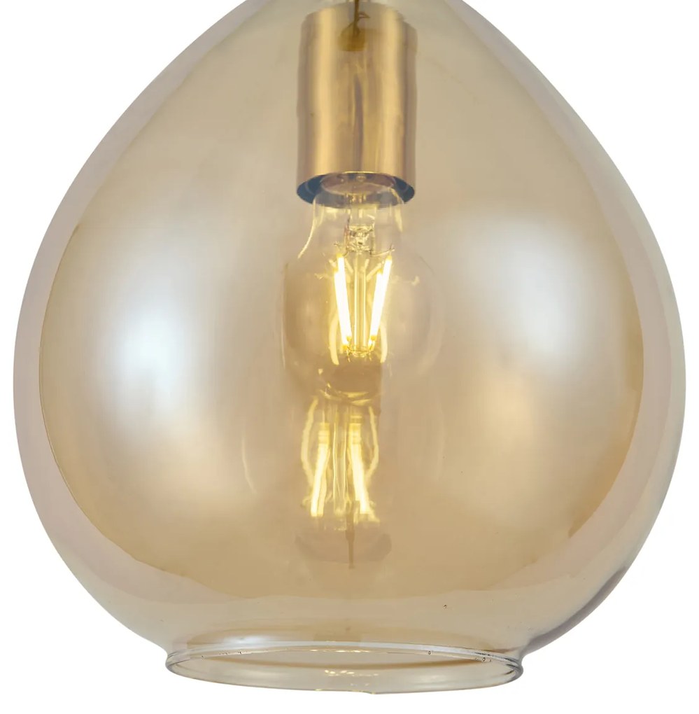 Smart hanglamp goud met amber glas 3-lichts incl. Wifi A60 - Traditional