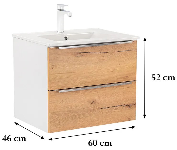 Dulap inferior Vario Trim 60 cu lavoar, stejar alb