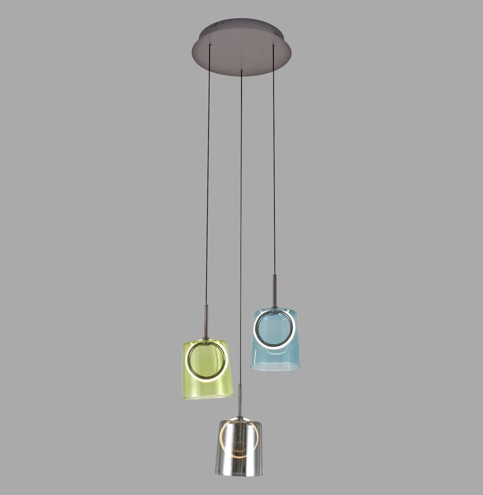 Lustra cu 3 pendule LED, inaltime reglabila, sticla, multicolor, Zula