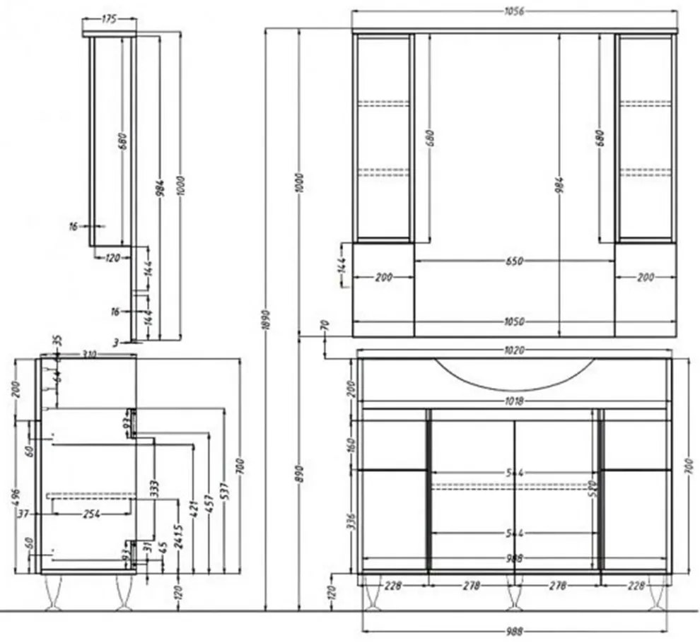 Mobilier complet de baie Bianca Plus 105, culoarea lemnului Aida, nuc