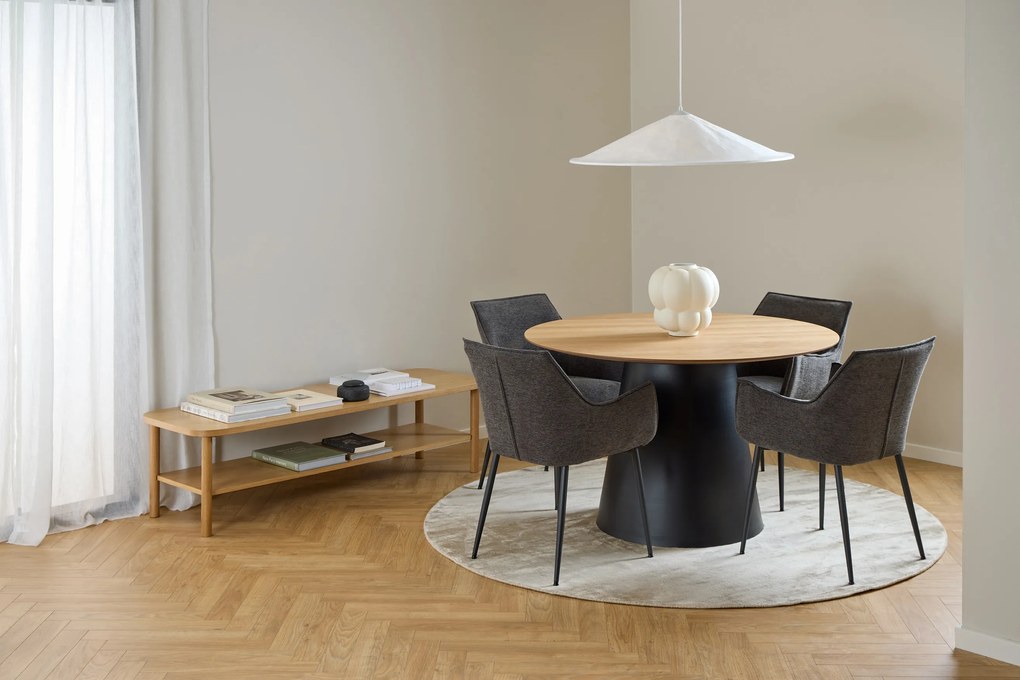 MAZZONI EXPORT BOSCO Stejar natural/picior negru - MASĂ ROTUNDĂ 120 cm PENTRU BUCĂTĂRIE SUFRAGERIE SALON FURNIR