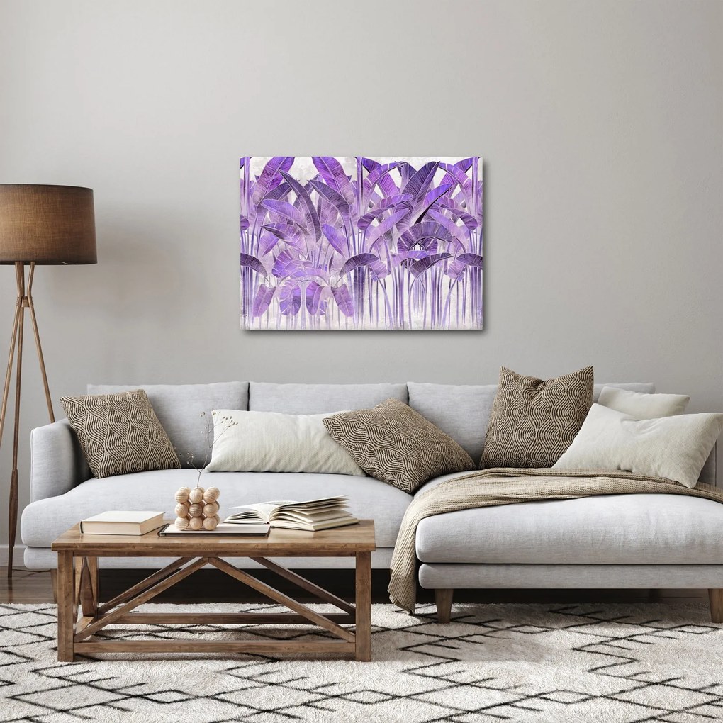 Tablou - Frunze violet în tencuială (70x50 cm)
