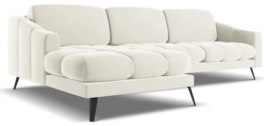 Colțar crem cu tapițerie din catifea (cu colț pe partea stângă) Nalu – Makamii