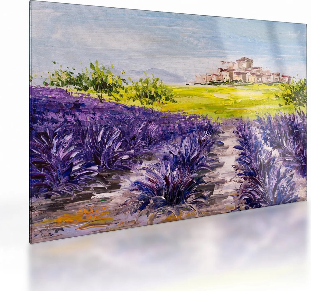Tablou pe sticlă - Provence, Franța, pictură în ulei (70x50 cm)