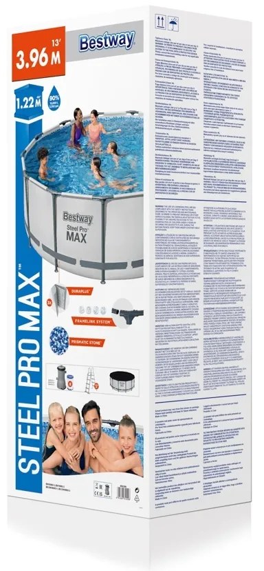 Piscină supraterană Bestway Steel Pro MAX, gri, diam. 396 cm, în. 122 cm