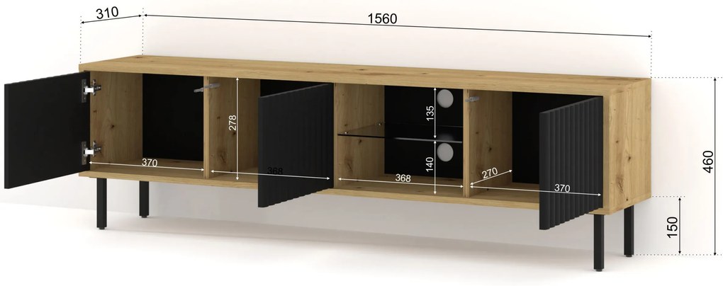 Masă TV Mitra 156 (Stejar artisan + Negru). 1124955