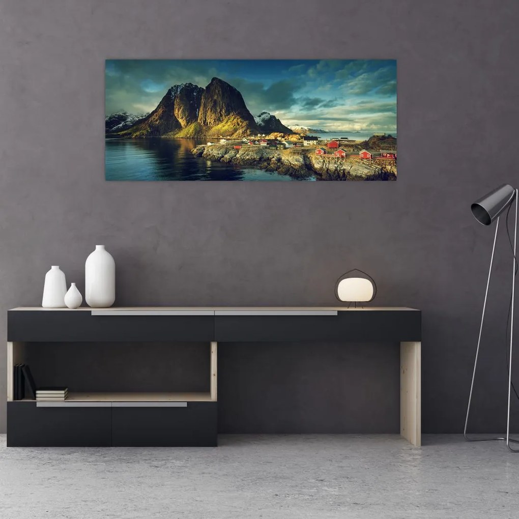 Tablou cu sat de pescari din Norvegia (120x50 cm)
