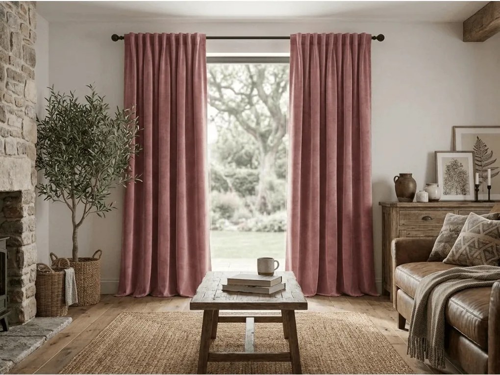 Draperie opaca ELVIO VELVET 140x250 cm, roz vechi. Agatat: Inele metalice