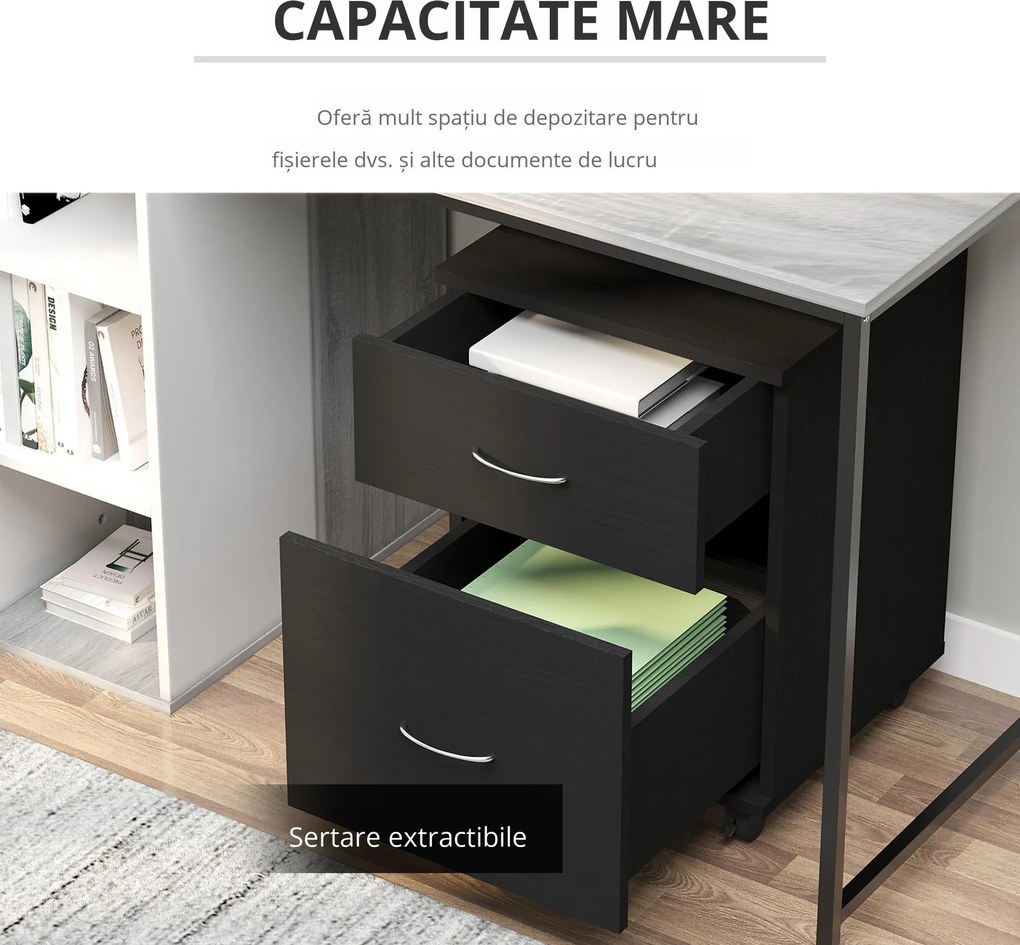 HOMCOM Comodă Mobilă pentru Birou, Design Modern pe Roți, din Lemn, 41x39x58cm, Negru | Aosom Romania