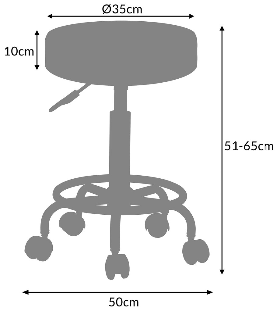 Taburet pe roți OXANA cu suport pentru picioare, Ø35cm, alb Casaria