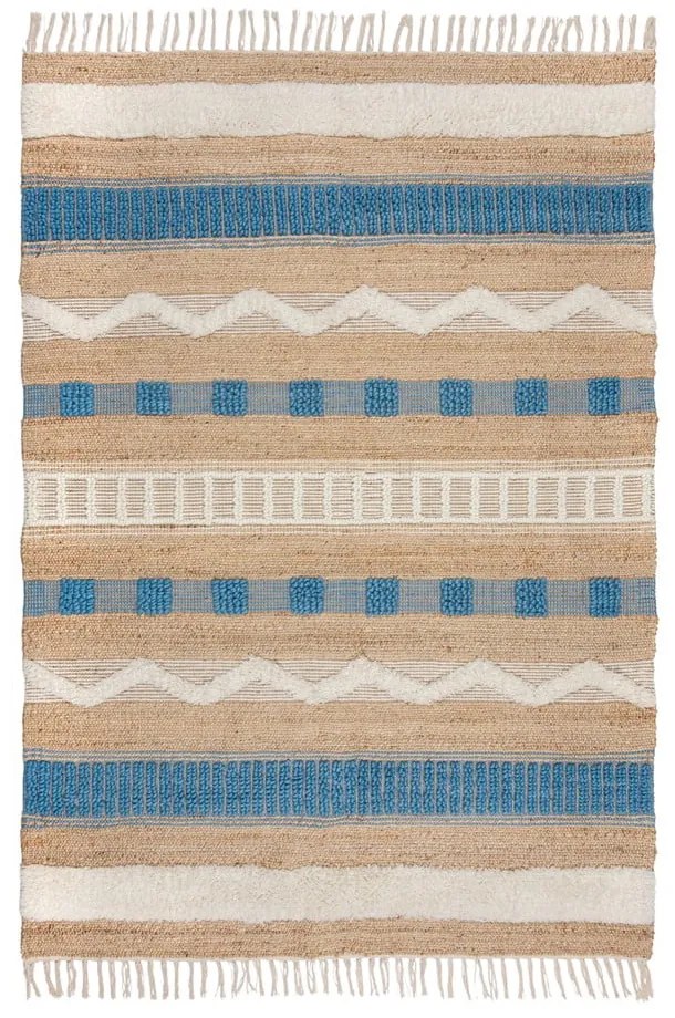 Covor albastru/în culoare naturală țesut manual din amestec de iută 160x230 cm Medina Jute – Flair Rugs