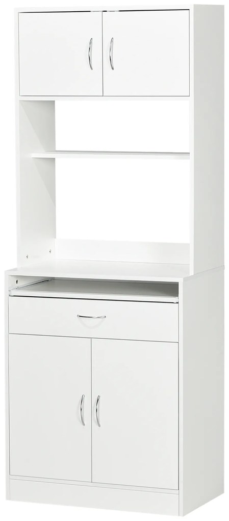 HOMCOM Dulap de bucătărie bufet de dining cu 4 uși tavă glisantă raft reglabil sertar 70x40x180 cm Alb | Aosom Romania