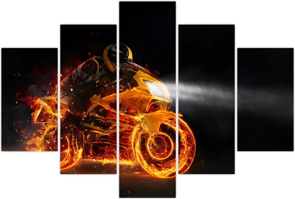 Tablou - Motociclist cu flăcări (150x105 cm)