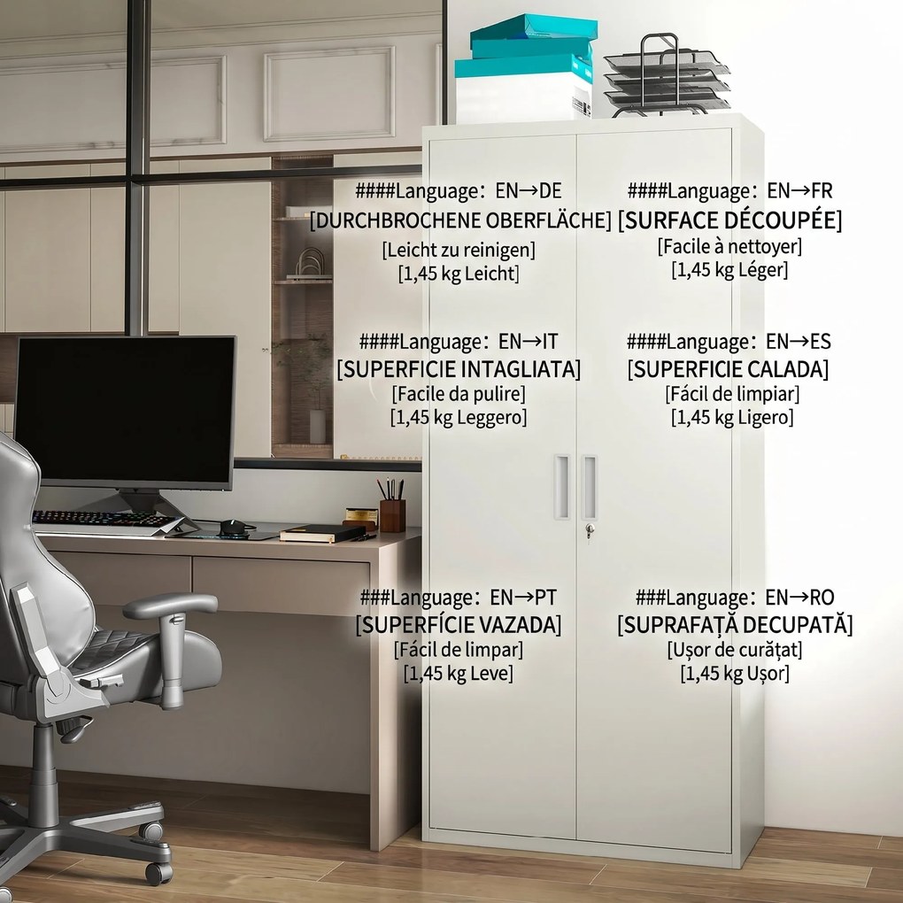 HOMCOM Dulap de Depozitare pentru Birou cu 5 Niveluri, Dulap Metalic cu 2 Uși și 4 Rafturi Reglabile, 80x40x180 cm, Alb