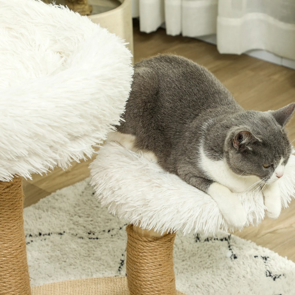 PawHut Turn pentru pisici, 61,5 cm, cu pat pentru pisici, turn pentru zgâriat, platformă de sărituri, minge de jucărie, pentru pisici de până la 5 kg, Alb | Aosom Romania