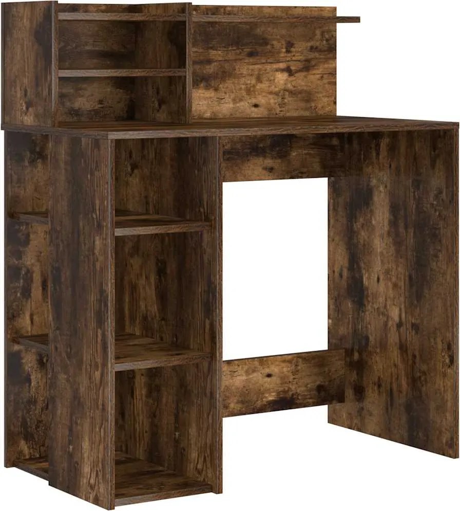 vidaXL Birou cu raft Stejar fumuriu 90 x 48 x 101,5 cm Lemn compozit