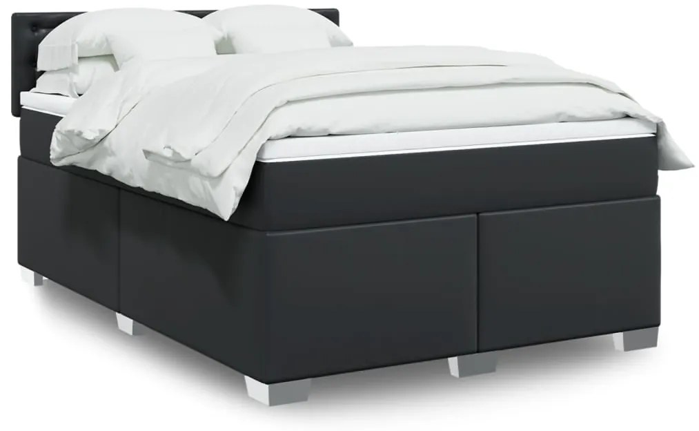 vidaXL Pat box spring cu saltea, negru, 140x190 cm, piele ecologică