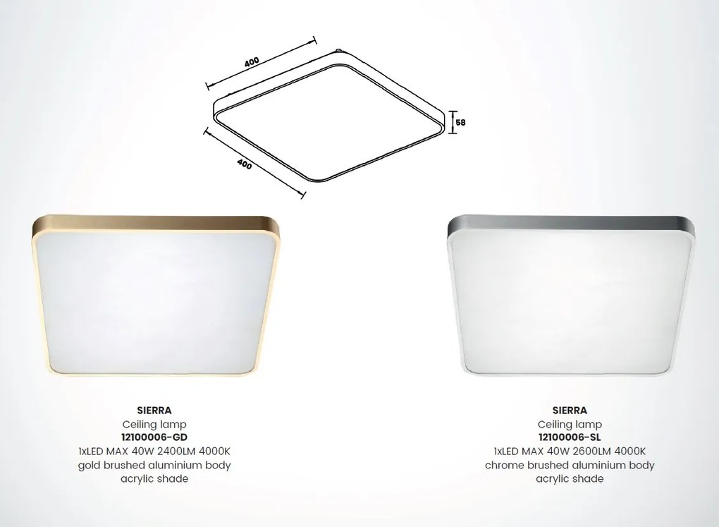 Plafoniera LED moderna SIERRA argintiu, 40x40cm 12100006-SL ZL