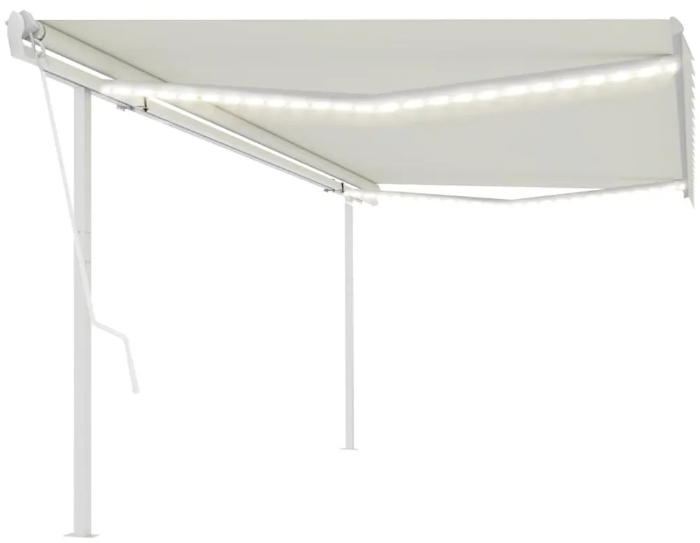 vidaXL Copertină automată cu senzor vânt &amp; LED, crem, 5x3 m