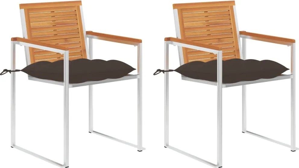 vidaXL Scaune grădină cu perne, 2 buc., lemn masiv acacia și oțel