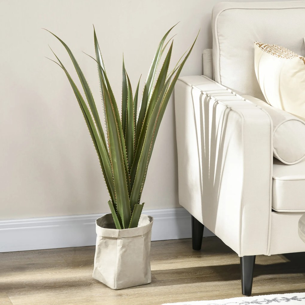 HOMCOM Plantă artificială tip agave în ghiveci, înălțime 90 cm, 16 frunze, interior și exterior, realism ridicat | Aosom Romania