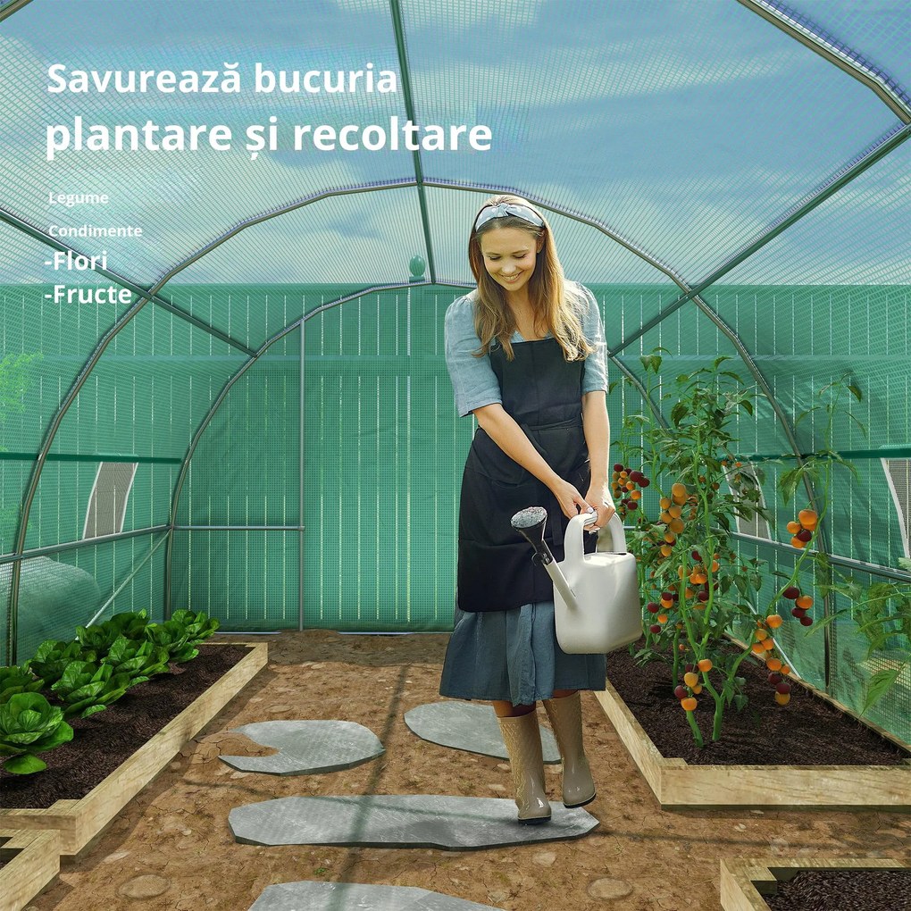 Outsunny Sera pentru Culturi, Structură din Oțel Rezistent, Spațioasă 8x3x2m, Ideală pentru Grădinărit, Verde | Aosom Romania