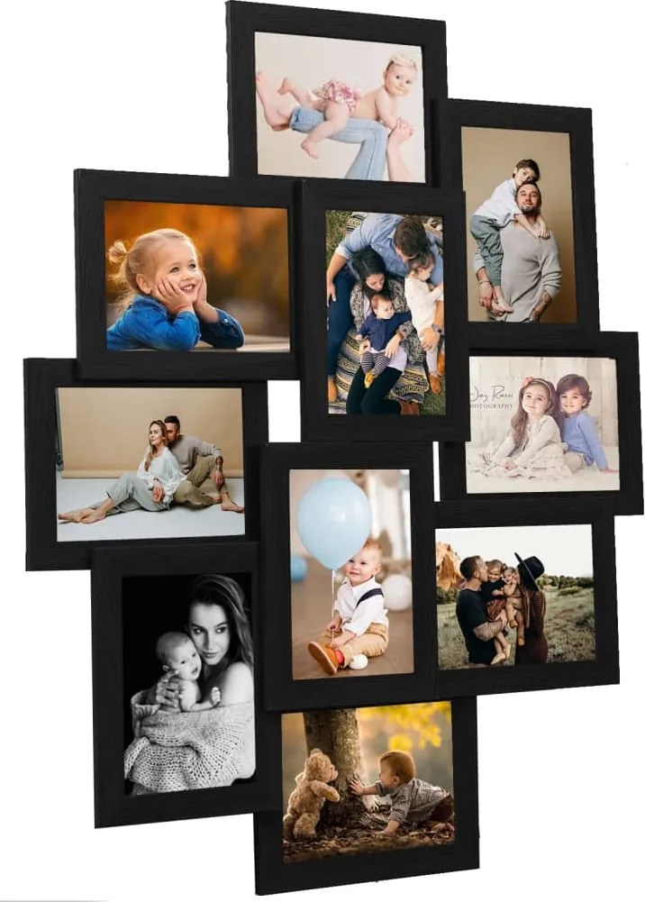 vidaXL Ramă foto colaj, negru, 10 x foto (13x18 cm), MDF