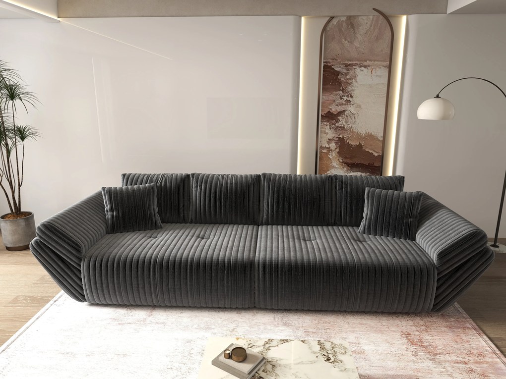 Canapea extensibilă dumonde cu ladă de depozitare si sezut confortabil din spuma high-density, Berlin Ambience Grey 300x100 cm