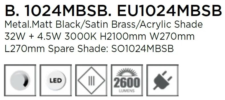 Lampadar LED, Lampa de podea design modern Gio, negru EU1024MBSB SRT