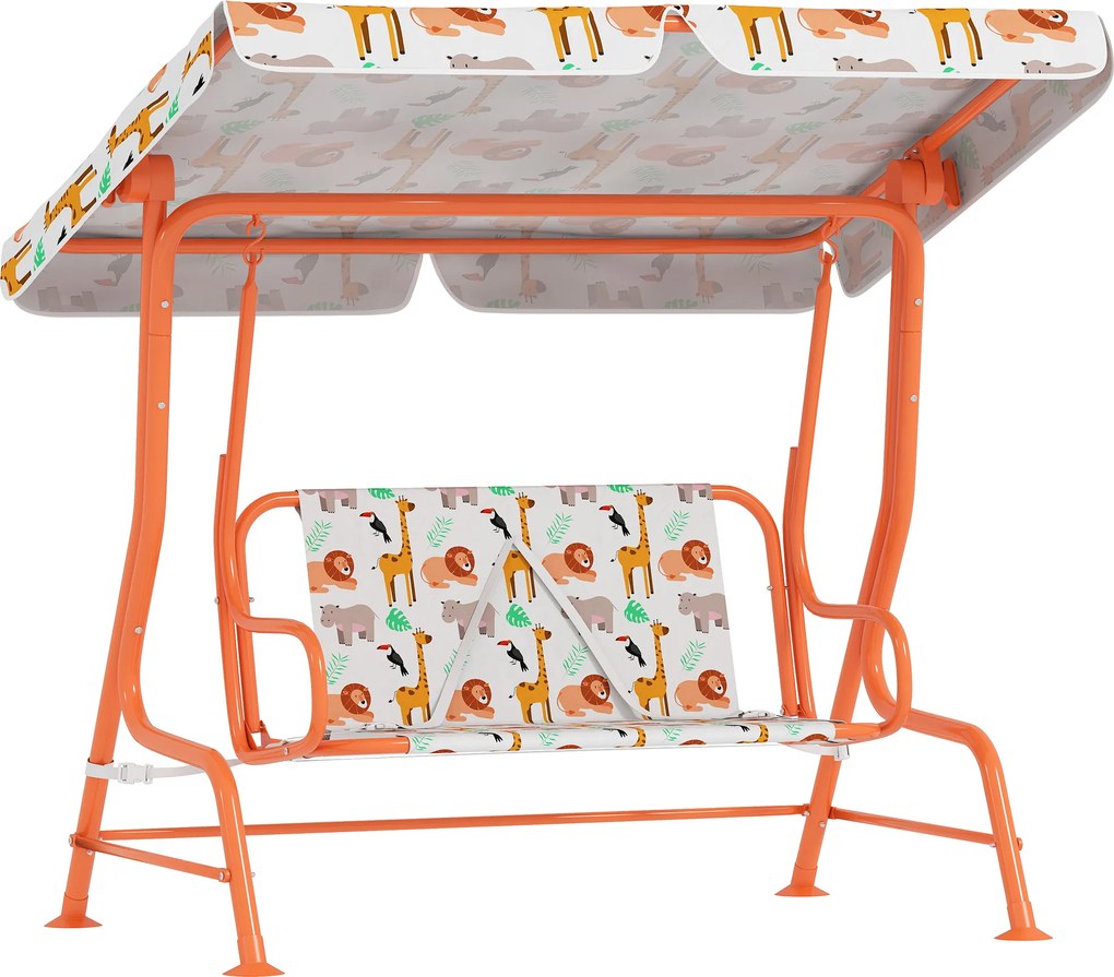 AIYAPLAY Leagăn pentru Copii cu 2 Locuri, Acoperiș Reglabil și Curele de Siguranță, Leagăn pentru Grădină și Interior din Oțel și Material Oxford, Max 60 kg, 112x75x120 cm, Portocaliu | Aosom Romania