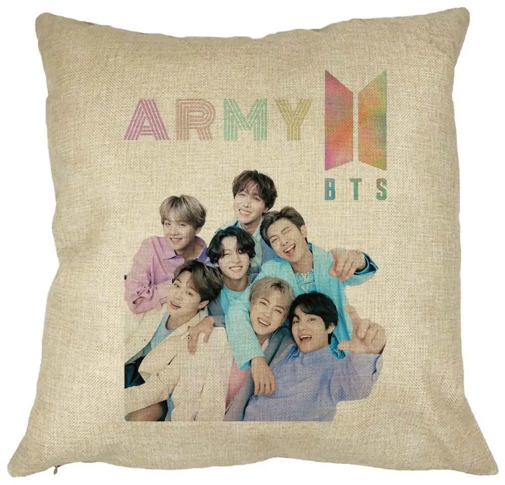 Perna Decorativa BTS Army cu Semnaturi 2, 40x40 cm, Husa Detasabila, Burduf