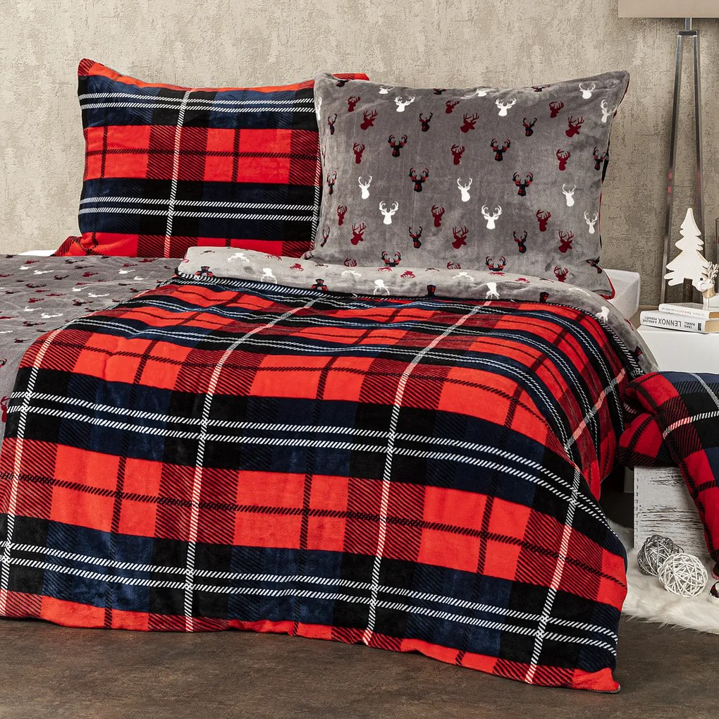 Lenjerie de pat din microflanelă 4Home Carouri roșu, 160 x 200 cm, 70 x 80 cm, 160 x 200 cm, 70 x 80 cm