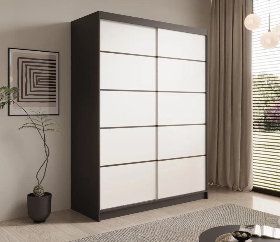 Dulap cu usi glisante, 150x58x200 cm, Calma 150, ADRK Furniture (Culoare: Negru / Negru)