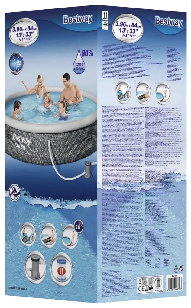 Bestway set piscină gonflabilă fast set, cu pompă, 396 x 84 cm