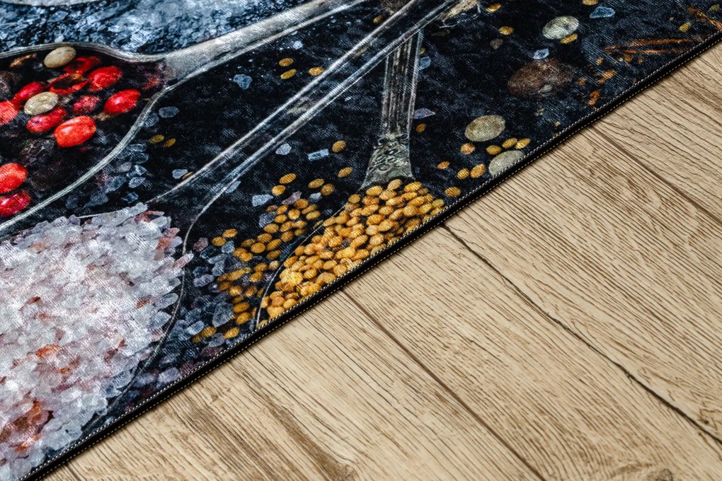 ANDRE 9002 covor lavabil linguri, condimente bucatarie, anti-alunecare - albastre / teracotă