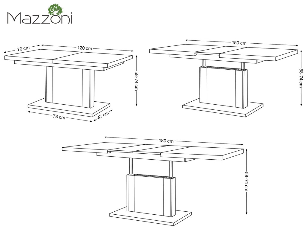 Mazzoni ORION Beton Millennium/Negru Mat - MĂSUȚĂ DE CAFEA EXTENSIBILĂ MODERNĂ