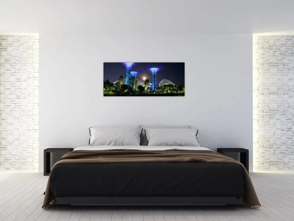 Tablou cu lună plină în grădinile din Singapur (120x50 cm)