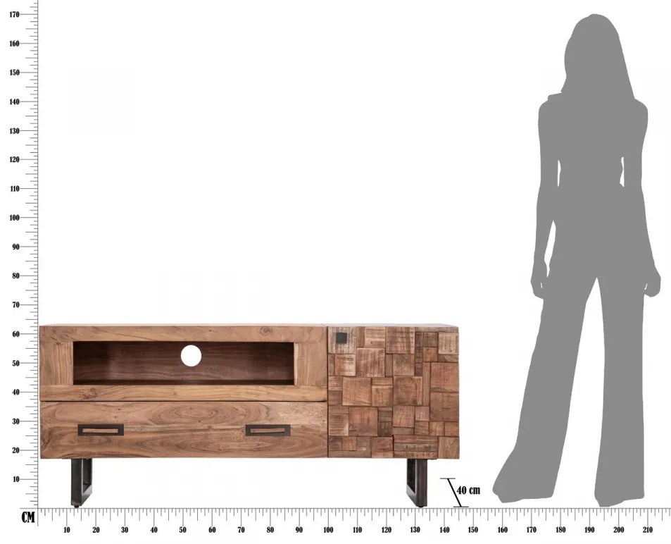 Comoda TV maro din lemn de acacia si metal, 145 x 40 x 62 cm, Mumbai Mauro Ferreti