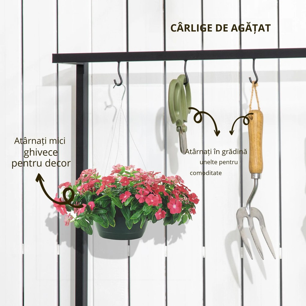 Outsunny Suport de Flori 3 Nivele Lemn de Brad și Metal cu Cârlige pentru Interior Exterior 80x36x174 cm | Aosom Romania