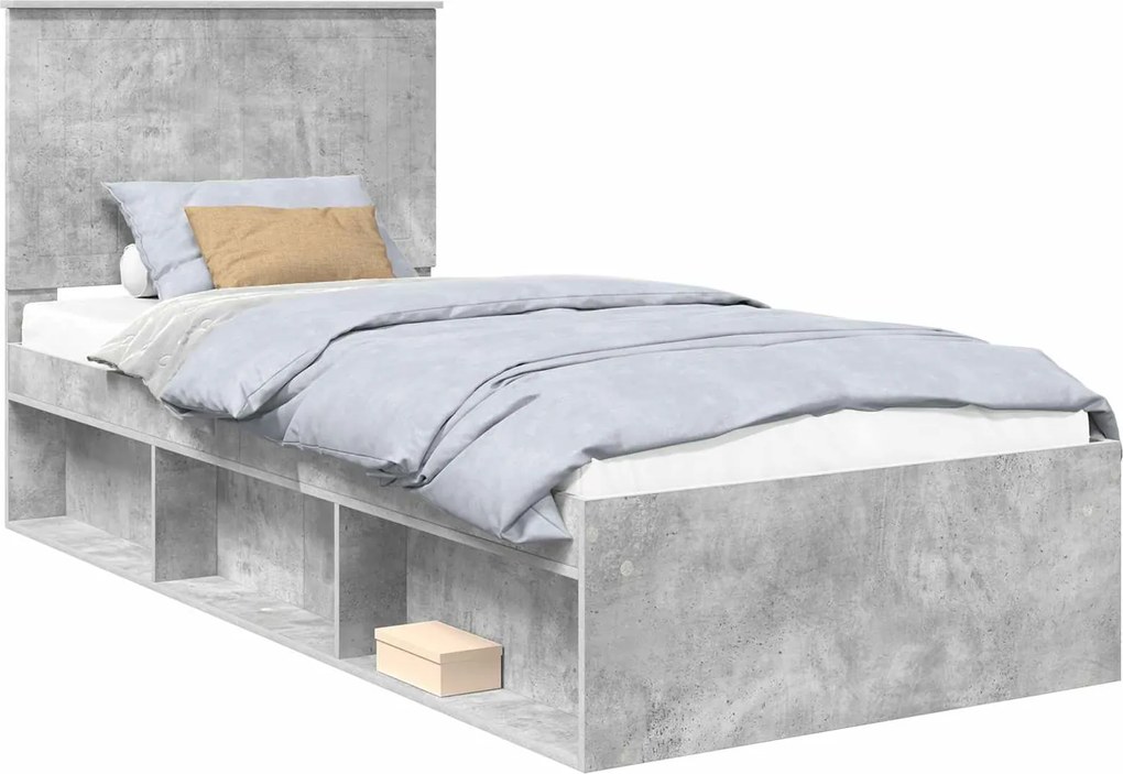 vidaXL Cadru de pat cu headboard Beton 90 x 200 cm Lemn de pin masiv