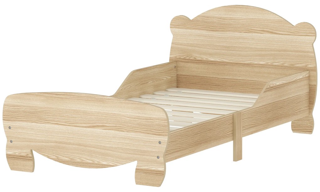 AIYAPLAY Pat copii 70x140 cm cu bariere de siguranță tematică de urs pentru băieți, fete, în vârstă de 3 până la 6 ani, lemn natural | Aosom Romania